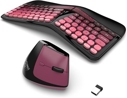 Wireless Keyboard and Mouse, 104 Round Keys Full-Size Cute Colorful Keyboard and Mouse with Retro Typewriter for PC/Mac/Laptop/Tablet/Computer/Windows Coffee in Kuwait