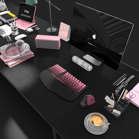 Wireless Keyboard and Mouse, 104 Round Keys Full-Size Cute Colorful Keyboard and Mouse with Retro Typewriter for PC/Mac/Laptop/Tablet/Computer/Windows Coffee in Kuwait