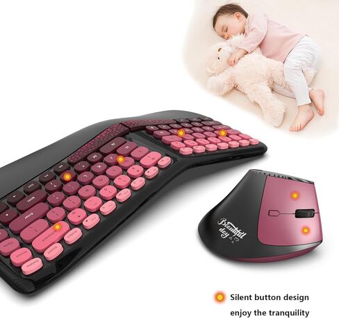 Wireless Keyboard and Mouse, 104 Round Keys Full-Size Cute Colorful Keyboard and Mouse with Retro Typewriter for PC/Mac/Laptop/Tablet/Computer/Windows Coffee in Kuwait