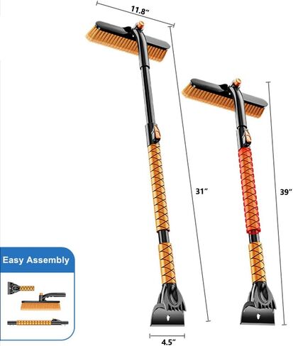Extendable Snow Brush with Ice Scraper for Car,Truck,SUV,L31 to 39 inches. 360°Pivoting Head Wide Bristle Brush. Portable Winter Cleaning Tool for Windshield,Detachable and Easy to Store in Saudi Arabia