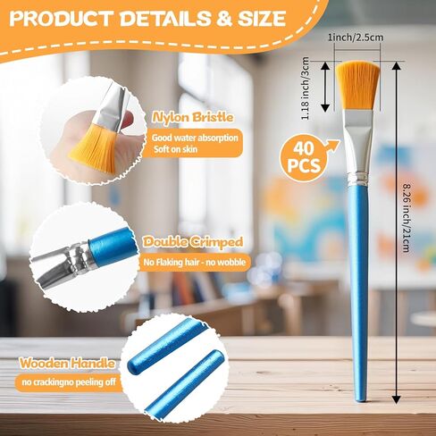 40 Piece Flat Paint Brushes,1 Inch Craft Paint Brushes, Large Acrylic Paint Brush for Watercolor, Oil Painting, Acrylic,Big Paint Brush for Oil Paint and Body Painting Crafts, Rock Painting in Saudi Arabia