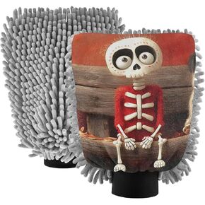 AIXIWAWA Skeleton Pug Print Car Wash Mitt Washing Glove Scratch Free Water Absorbent 2 Pack Medium in Saudi Arabia