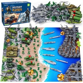 Army Men Playset – 117 Pcs Military Toy Soldiers Set with Action Figures, Battle Mat, Tanks, Helicopter, Submarine & Weapon Gear – Army Toys for Boys Ages 4-12, Great Gift for Kids in Saudi Arabia