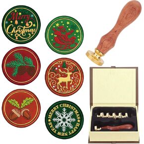 CRASPIRE 7Pcs Merry Christmas Wax Seal Stamp Set Sealing 6 Styles Stamps 25mm Heads+1Pc Wood Handle Snowflake Santa Claus Pinecones Deer for Xmas Party Envelope Invitation Cards Gift Wrapping Crafts in Saudi Arabia