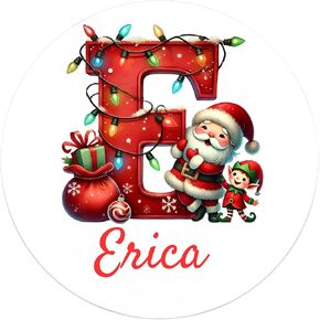 Personalized Christmas Santa Initial Stickers, Custom Sizes Starting at 2 Inch - Round Holiday Name Labels with Festive Lights Design, Custom Gift Tags - 20 Stickers - Christmas Fonts in Kuwait