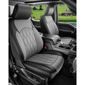 DiffCar® for Ford F150 أغطية مقاعد 2025 2024 2023 2022 2021، مجموعة كاملة من ملحقات الشاحنات المصنوعة من جلد البولي يوريثان لـ F 150، واقيات مقاعد السيارة الصغيرة تناسب فورد F-150 XT XLT SuperCrew/CrewCab 21-25، أسود in Kuwait