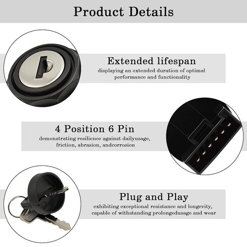 4011002 Ignition Key Switch, 3 Position 6 Pins for 2001-2018 Polaris Ranger, RZR, Sportsman,170 300 325 400 425 450 500 550 570 600 700 800 850 900 1000 4, Replace 4012165 4010390 2878509 in Saudi Arabia