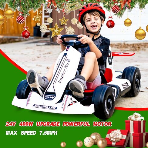 Glaf Electric Go Kart for Kids Powered Pedal Go Karts for Kids 3+ Years High Speed Drifting Kart with Adjustable Seat,High/Low Speeds,Music,Racing Toy for Boys Girls (24V, White) in Saudi Arabia