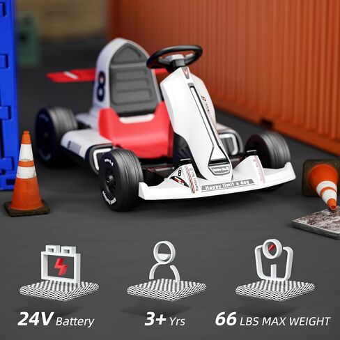 Glaf Electric Go Kart for Kids Powered Pedal Go Karts for Kids 3+ Years High Speed Drifting Kart with Adjustable Seat,High/Low Speeds,Music,Racing Toy for Boys Girls (24V, White) in Saudi Arabia