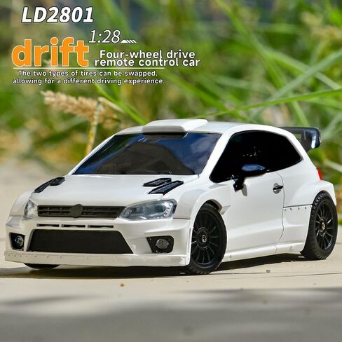 سيارة LDRC 2801 1/28 Mini RC Drift Car GTR 2.4 جيجا هرتز 4WD RTR مع 4 قطع إطارات دريفت سيارات سباق وتحكم راديو (أبيض) in Kuwait