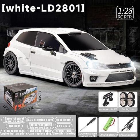 سيارة LDRC 2801 1/28 Mini RC Drift Car GTR 2.4 جيجا هرتز 4WD RTR مع 4 قطع إطارات دريفت سيارات سباق وتحكم راديو (أبيض) in Kuwait