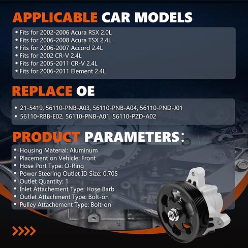 Daysyore Power Steering Pump 20-38771 Fits for 1996-2001 Cherokee, 1997-2023 XJ Wrangler Power Assist Pump, Replace OE 86-00274, RL087871AE, AD55-7140 in Kuwait