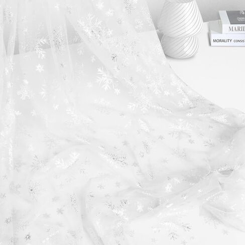Horbaunal Snowflake Sheer Fabric 3 Yard, Light Blue Silver Foil Tulle Fabric by The Yard, 59" Wide Snowflake Fabric Organza Fabric Tablecloth for Frozen Birthday Wedding Party in Saudi Arabia