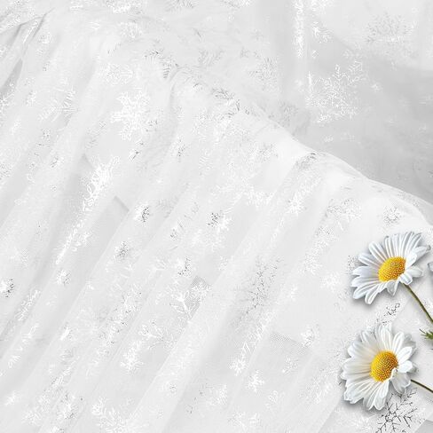 Horbaunal Snowflake Sheer Fabric 3 Yard, Light Blue Silver Foil Tulle Fabric by The Yard, 59" Wide Snowflake Fabric Organza Fabric Tablecloth for Frozen Birthday Wedding Party in Saudi Arabia