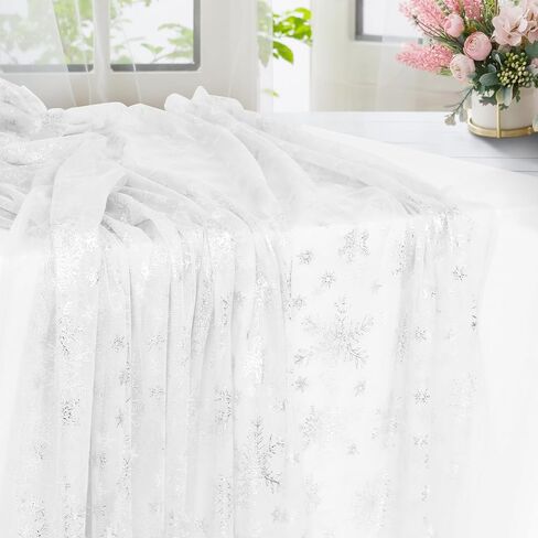 Horbaunal Snowflake Sheer Fabric 3 Yard, Light Blue Silver Foil Tulle Fabric by The Yard, 59" Wide Snowflake Fabric Organza Fabric Tablecloth for Frozen Birthday Wedding Party in Saudi Arabia