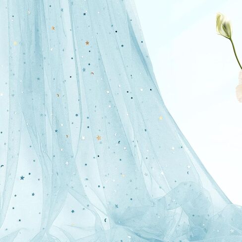 Horbaunal Snowflake Sheer Fabric 3 Yard, Light Blue Silver Foil Tulle Fabric by The Yard, 59" Wide Snowflake Fabric Organza Fabric Tablecloth for Frozen Birthday Wedding Party in Saudi Arabia