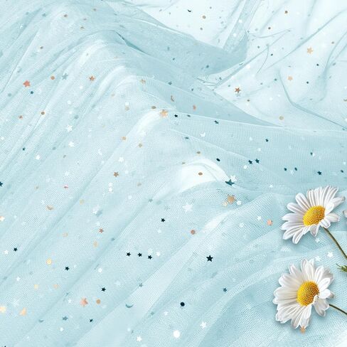 Horbaunal Snowflake Sheer Fabric 3 Yard, Light Blue Silver Foil Tulle Fabric by The Yard, 59" Wide Snowflake Fabric Organza Fabric Tablecloth for Frozen Birthday Wedding Party in Saudi Arabia