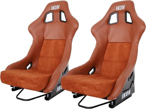IKON MOTORSPORTS زوج من مقاعد السباق المريحة العالمية، قماش مخملي أسود ممتاز وظهر من الألياف الزجاجية اللامعة باللون الأسود، وسادة مريحة قابلة للإزالة، 3 ارتفاعات قابلة للتعديل، منزلقات مزدوجة in Saudi Arabia