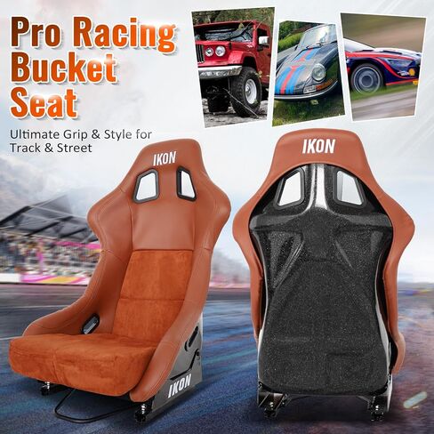 IKON MOTORSPORTS زوج من مقاعد السباق المريحة العالمية، قماش مخملي أسود ممتاز وظهر من الألياف الزجاجية اللامعة باللون الأسود، وسادة مريحة قابلة للإزالة، 3 ارتفاعات قابلة للتعديل، منزلقات مزدوجة in Saudi Arabia