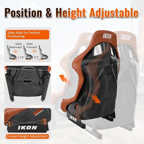 IKON MOTORSPORTS زوج من مقاعد السباق المريحة العالمية، قماش مخملي أسود ممتاز وظهر من الألياف الزجاجية اللامعة باللون الأسود، وسادة مريحة قابلة للإزالة، 3 ارتفاعات قابلة للتعديل، منزلقات مزدوجة in Saudi Arabia