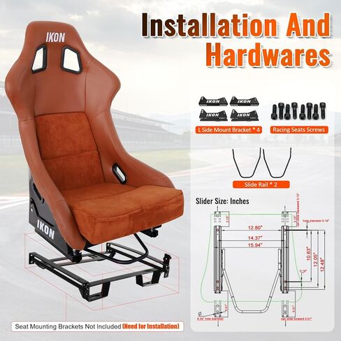 IKON MOTORSPORTS زوج من مقاعد السباق المريحة العالمية، قماش مخملي أسود ممتاز وظهر من الألياف الزجاجية اللامعة باللون الأسود، وسادة مريحة قابلة للإزالة، 3 ارتفاعات قابلة للتعديل، منزلقات مزدوجة in Saudi Arabia