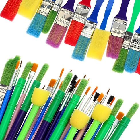 90 Pcs All Purpose Paint Brush Set Bulk for Acrylic and Washable Paints, Easy to Clean and Hold, Round and Flat Brushes, Great with Watercolors in Saudi Arabia
