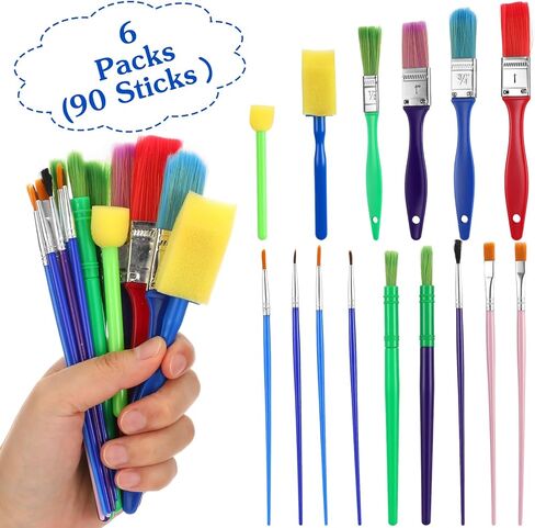 90 Pcs All Purpose Paint Brush Set Bulk for Acrylic and Washable Paints, Easy to Clean and Hold, Round and Flat Brushes, Great with Watercolors in Saudi Arabia