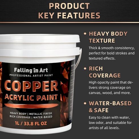 Falling in Art Gold Metallic Acrylic Paint, 33.8 Oz Heavy Body Gold Leaf Paint, Non-Toxic Art Paints for Metal, Furniture, Canvas, and DIY Crafts in Saudi Arabia