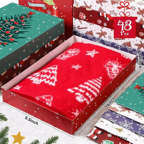 Fiwochic 48 Pcs Christmas Gift Boxes with Lids Christmas Shirt Box Holiday Gift Wrap Boxes for Presents in 6 Designs for Shirt, Socks, Shawl, Jumper, T-shirt & Tie in Kuwait