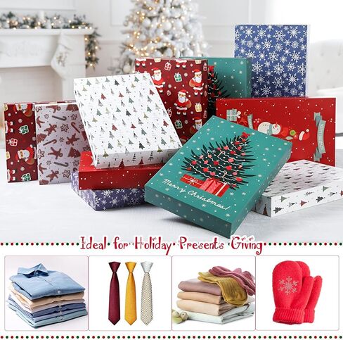Fiwochic 48 Pcs Christmas Gift Boxes with Lids Christmas Shirt Box Holiday Gift Wrap Boxes for Presents in 6 Designs for Shirt, Socks, Shawl, Jumper, T-shirt & Tie in Kuwait