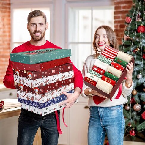 Fiwochic 48 Pcs Christmas Gift Boxes with Lids Christmas Shirt Box Holiday Gift Wrap Boxes for Presents in 6 Designs for Shirt, Socks, Shawl, Jumper, T-shirt & Tie in Kuwait