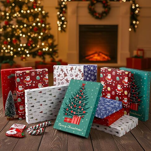 Fiwochic 48 Pcs Christmas Gift Boxes with Lids Christmas Shirt Box Holiday Gift Wrap Boxes for Presents in 6 Designs for Shirt, Socks, Shawl, Jumper, T-shirt & Tie in Kuwait
