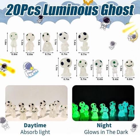 20PCS Mini Glow in Dark Tree Elves,Luminous Resin Ghost Micro Miniature Tiny Alien Figures for Garden Moss Landscape Aquarium Decoration DIY Terrarium Crafts in Saudi Arabia