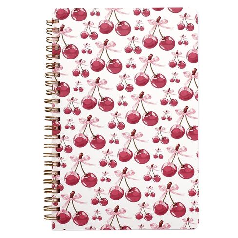 Coquette Pink Bow Cherry Spiral Notebook، مجلة Preppy الجمالية اللطيفة باللون الوردي، 5.5 × 8.3 في دفتر ملاحظات حلزوني بغلاف مقوى لتدوين الملاحظات، واللوازم المدرسية in Saudi Arabia