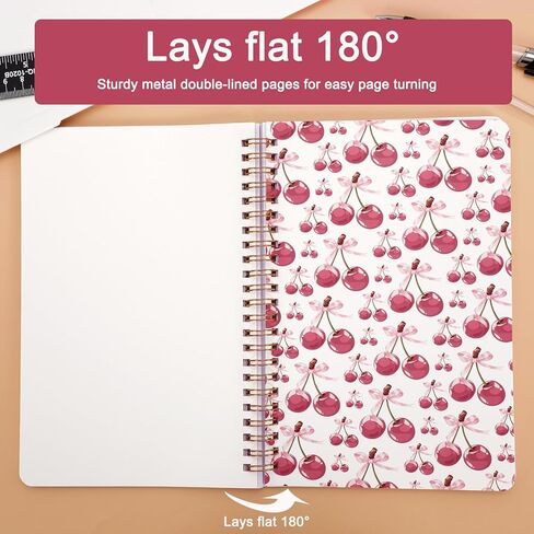 Coquette Pink Bow Cherry Spiral Notebook، مجلة Preppy الجمالية اللطيفة باللون الوردي، 5.5 × 8.3 في دفتر ملاحظات حلزوني بغلاف مقوى لتدوين الملاحظات، واللوازم المدرسية in Saudi Arabia