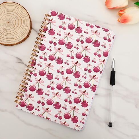 Coquette Pink Bow Cherry Spiral Notebook، مجلة Preppy الجمالية اللطيفة باللون الوردي، 5.5 × 8.3 في دفتر ملاحظات حلزوني بغلاف مقوى لتدوين الملاحظات، واللوازم المدرسية in Saudi Arabia