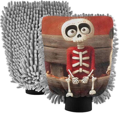 AIXIWAWA Skeleton Pug Print Car Wash Mitt Washing Glove Scratch Free Water Absorbent 2 Pack Medium in Saudi Arabia