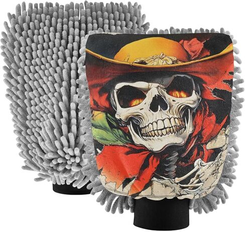 AIXIWAWA Skull Wall Print Car Wash Mitt Washing Glove Scratch Free Water Absorbent 2 Pack Large in Saudi Arabia