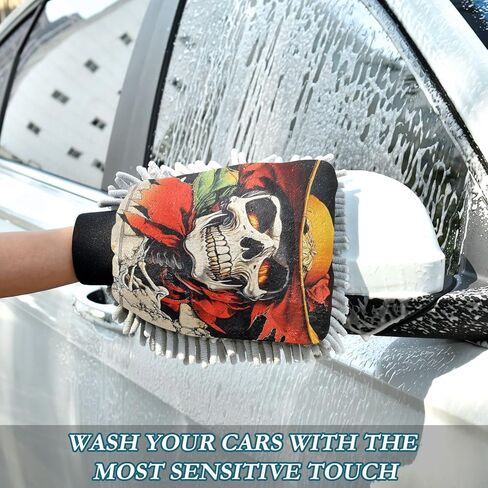 AIXIWAWA Skull Wall Print Car Wash Mitt Washing Glove Scratch Free Water Absorbent 2 Pack Large in Saudi Arabia
