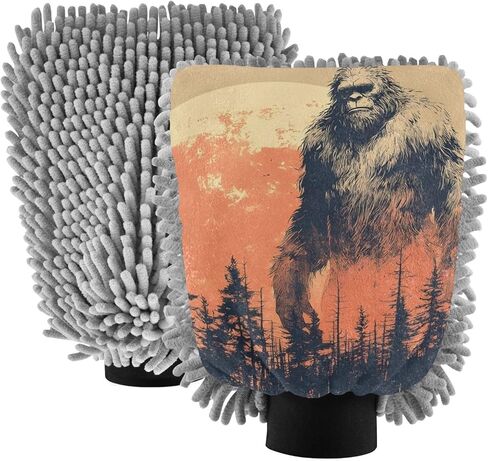 AIXIWAWA Sasquatch Forest Print غسيل السيارات قفاز غسيل قفاز مقاوم للخدش وماص للماء 2 عبوة كبيرة in Saudi Arabia