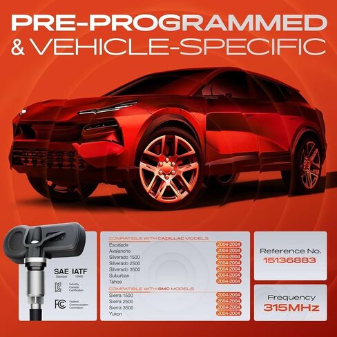 A-Premium 4PCS Pre-Programmed TPMS Sensor Tire Pressure Monitoring Sensor - Compatible with Chevy, GMC, Cadillac Models - Silverado, Avalanche, Suburban, Tahoe, Sierra, Yukon, Escalade - 2004-315MHz in Saudi Arabia