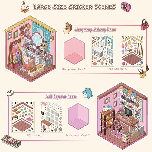 30 Sets DIY Sticker Pack House Scenes Cute 3D Sticker Therapy Scenes Book for Adults Relief Stress Miniature Scene Stickers for Kids Cartoon Cozy Room Free Combination Reusable Waterproof in Saudi Arabia