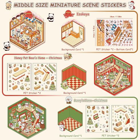 30 Sets DIY Sticker Pack House Scenes Cute 3D Sticker Therapy Scenes Book for Adults Relief Stress Miniature Scene Stickers for Kids Cartoon Cozy Room Free Combination Reusable Waterproof in Saudi Arabia