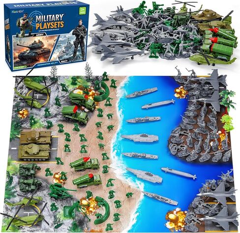 Army Men Playset – 117 Pcs Military Toy Soldiers Set with Action Figures, Battle Mat, Tanks, Helicopter, Submarine & Weapon Gear – Army Toys for Boys Ages 4-12, Great Gift for Kids in Saudi Arabia