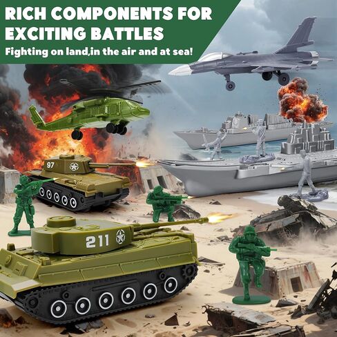 Army Men Playset – 117 Pcs Military Toy Soldiers Set with Action Figures, Battle Mat, Tanks, Helicopter, Submarine & Weapon Gear – Army Toys for Boys Ages 4-12, Great Gift for Kids in Saudi Arabia