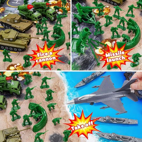 Army Men Playset – 117 Pcs Military Toy Soldiers Set with Action Figures, Battle Mat, Tanks, Helicopter, Submarine & Weapon Gear – Army Toys for Boys Ages 4-12, Great Gift for Kids in Saudi Arabia