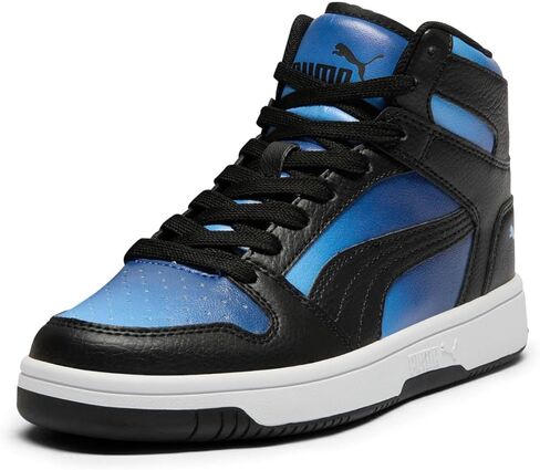 حذاء رياضي متوسط ​​من PUMA Rebound Layup، أبيض أسود-رمادي بنفسجي، 13.5 US للجنسين للأطفال الصغار in Saudi Arabia