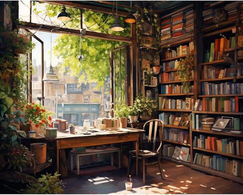 Craftoria Paint by Numbers for Adults 40"x50"cm NO Framed Bookstore Corner 48 Colors in Saudi Arabia