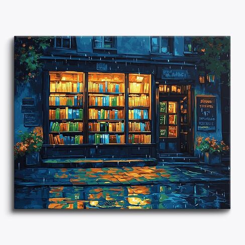 Craftoria Paint by Numbers for Adults 40"x50"cm NO Framed Bookstore Corner 48 Colors in Saudi Arabia