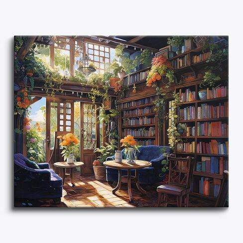 Craftoria Paint by Numbers for Adults 40"x50"cm NO Framed Bookstore Corner 48 Colors in Saudi Arabia
